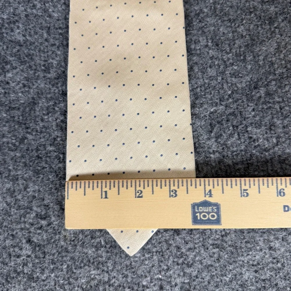 Giorgio Armani Mens Silk Tie Beige Blue Polka Dot Diamond Weave Made in Italy